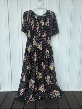 Vintage Cynthia Howie Maggy Boutique Floral Polka Dot Maxi Dress Pleated
